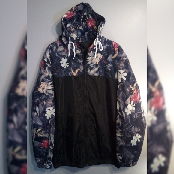 None Other - Floral Flower Print Windbreaker Bomber Jacket